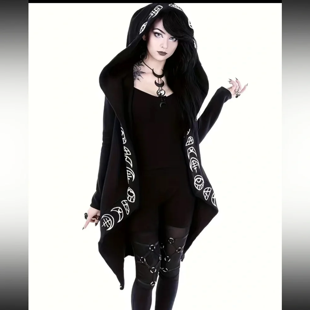 🧿 EVIL EYE 🪬 MOON 🌚 WICCAN CARDIGAN🧙🏻‍♀️🐈‍⬛sz.MEDIUM - Picture 2 of 13